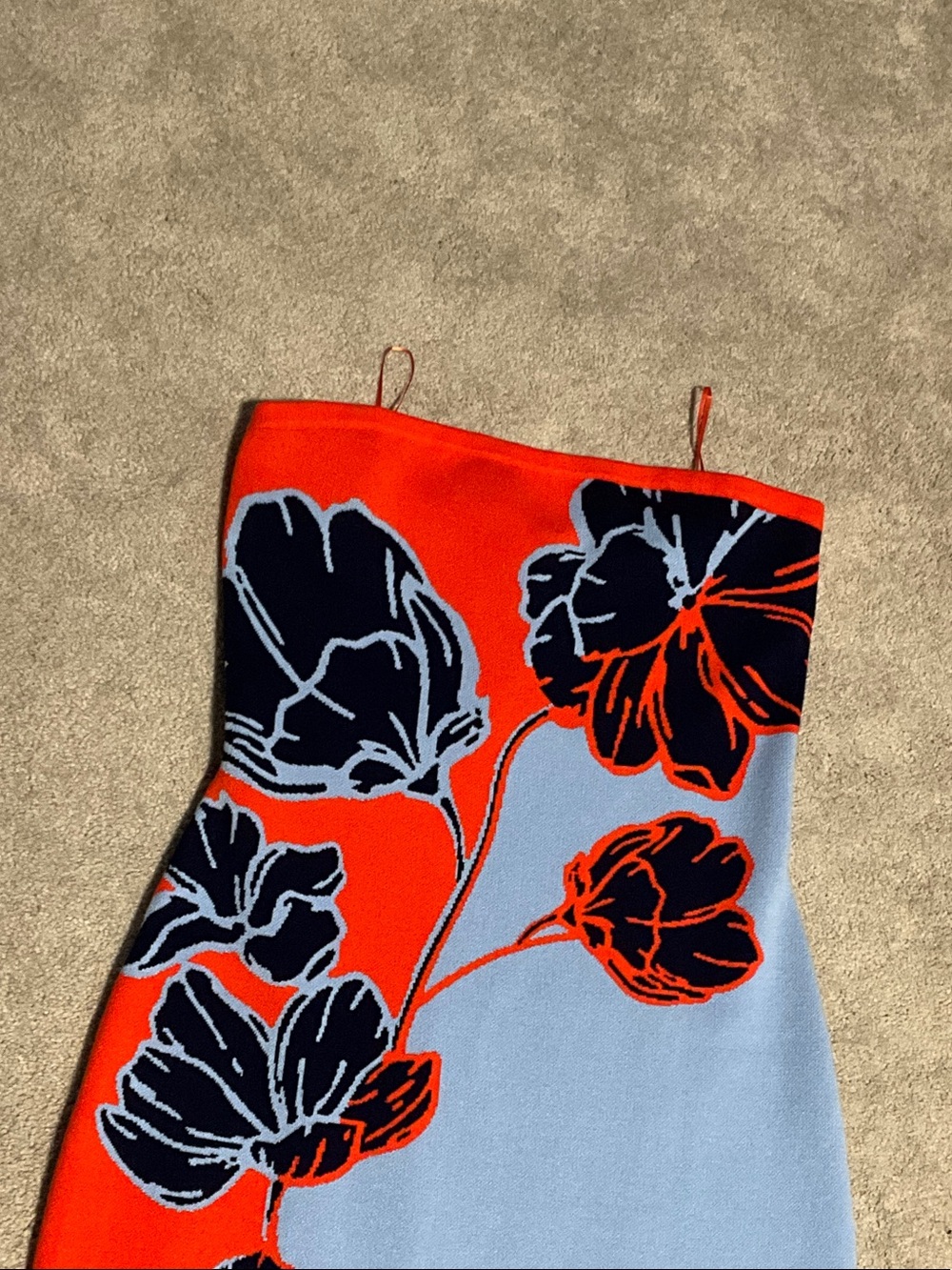 Milly of New York Strapless Floral Column Dress in Orange, Light Blue and Navy - Picture 3 of 6